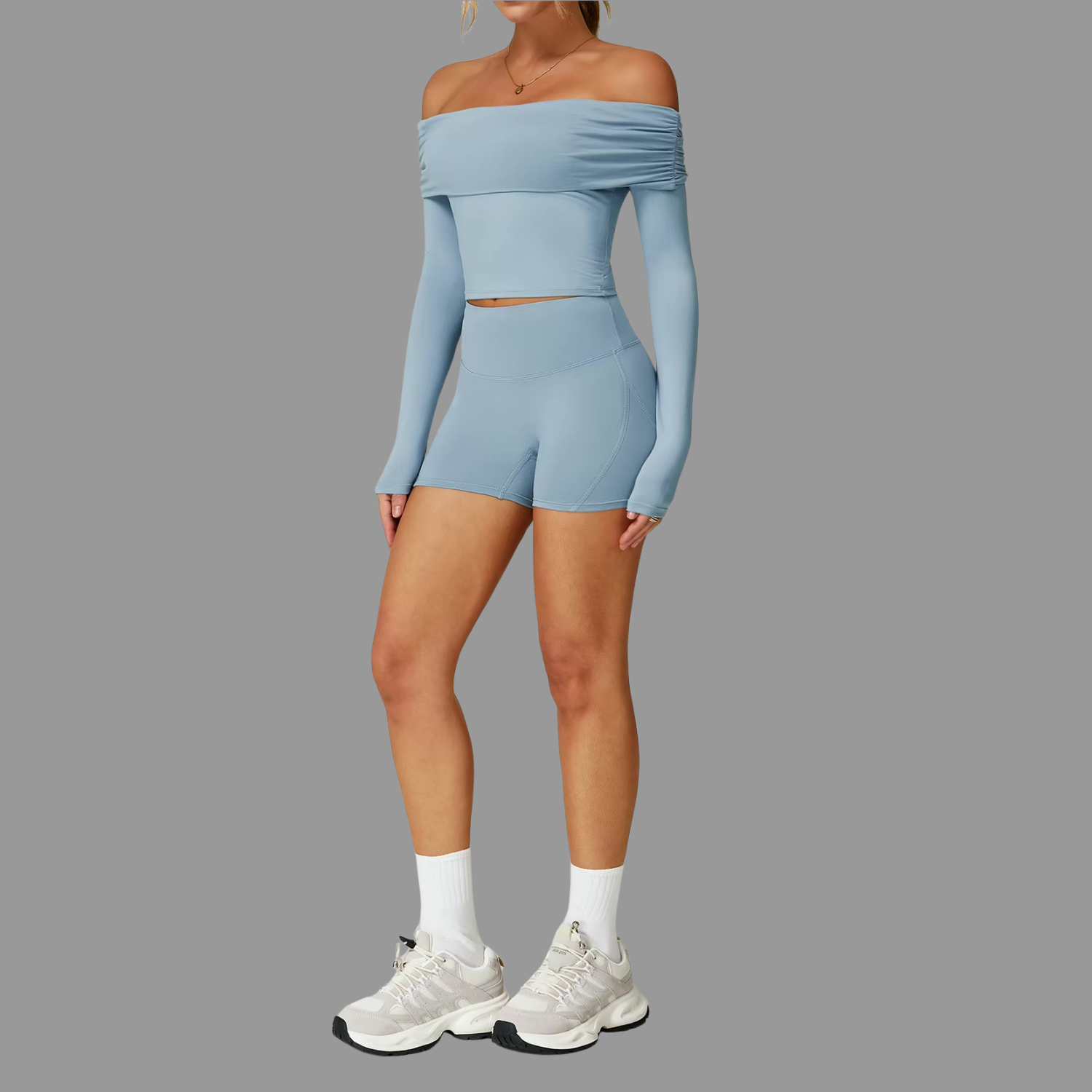Crop top décontracté à manches longues Bleu clair PILATIV