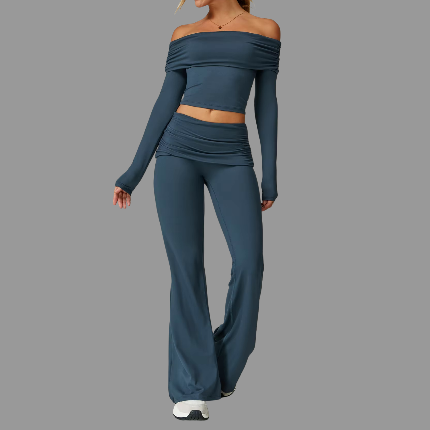 Crop top décontracté à manches longues Bleu Marine PILATIV