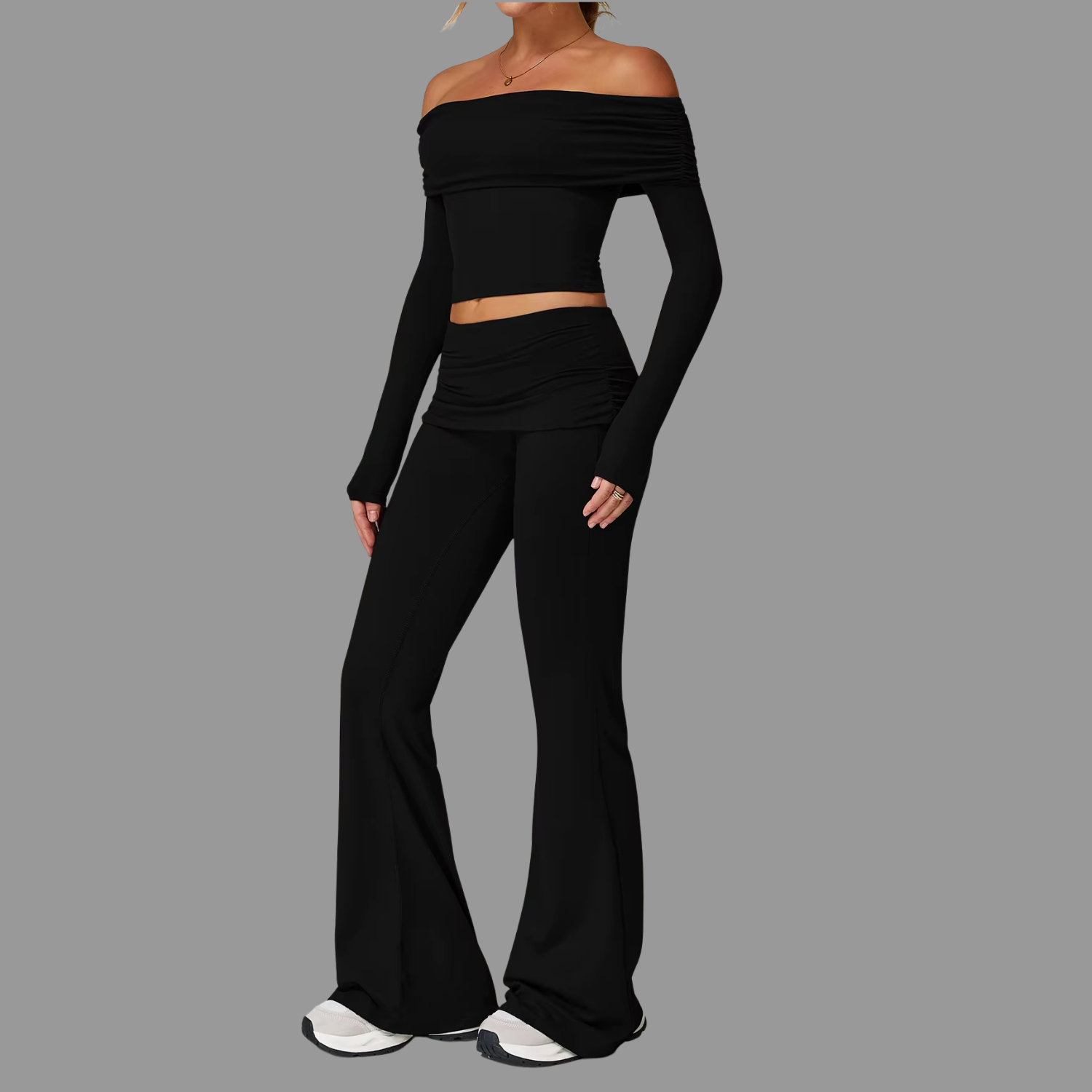 Crop top décontracté à manches longues Noir PILATIV