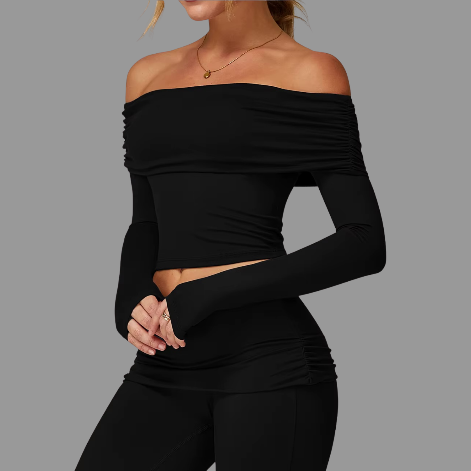 Crop top décontracté à manches longues Noir PILATIV