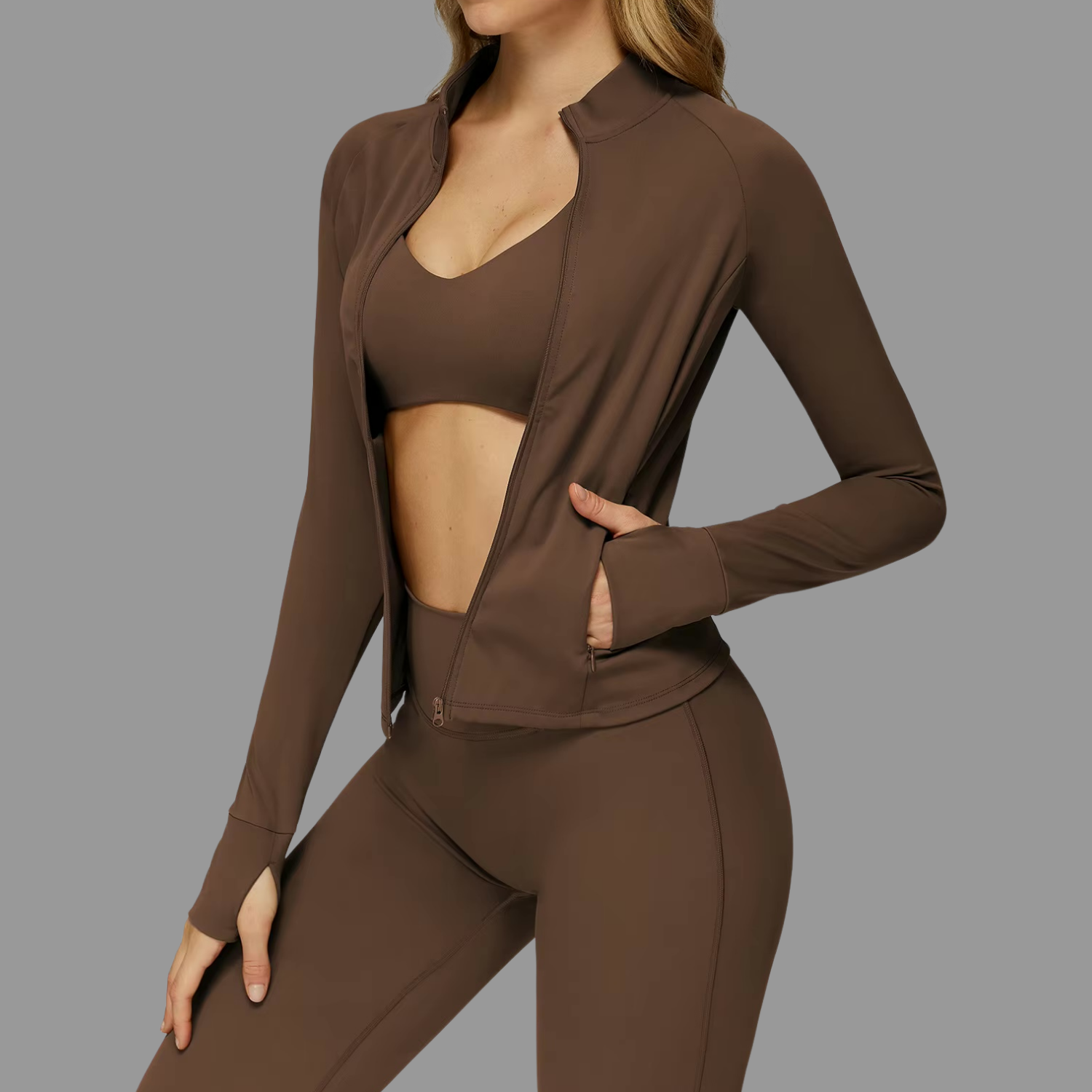 Veste de sport à col zappé Marron PILATIV