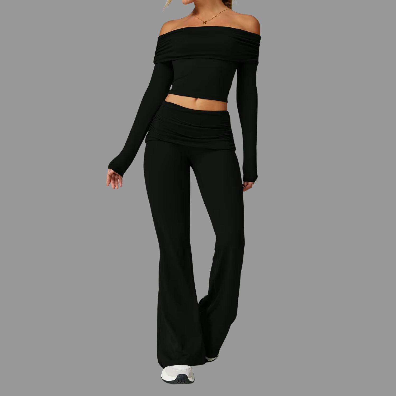 Crop top décontracté à manches longues Noir PILATIV