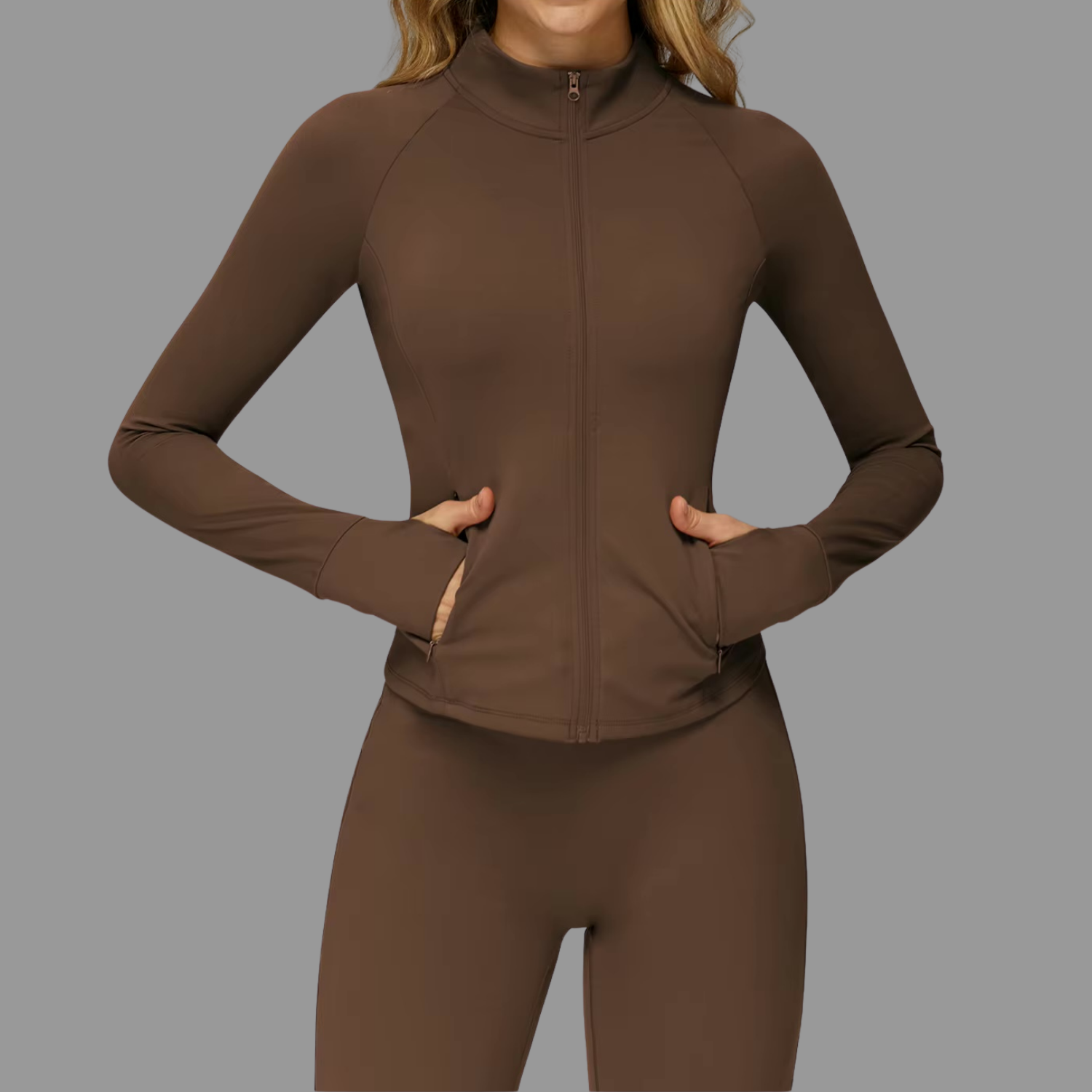 Veste de sport à col zappé Marron PILATIV