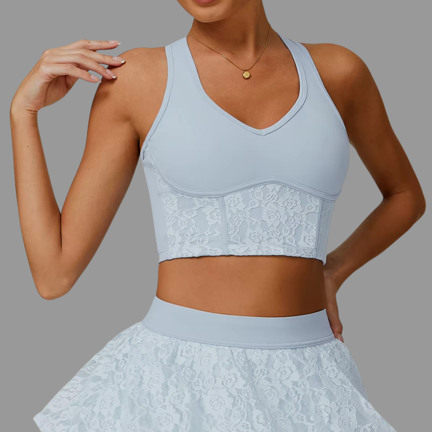 Crop top en dentelle Bleu clair PILATIV