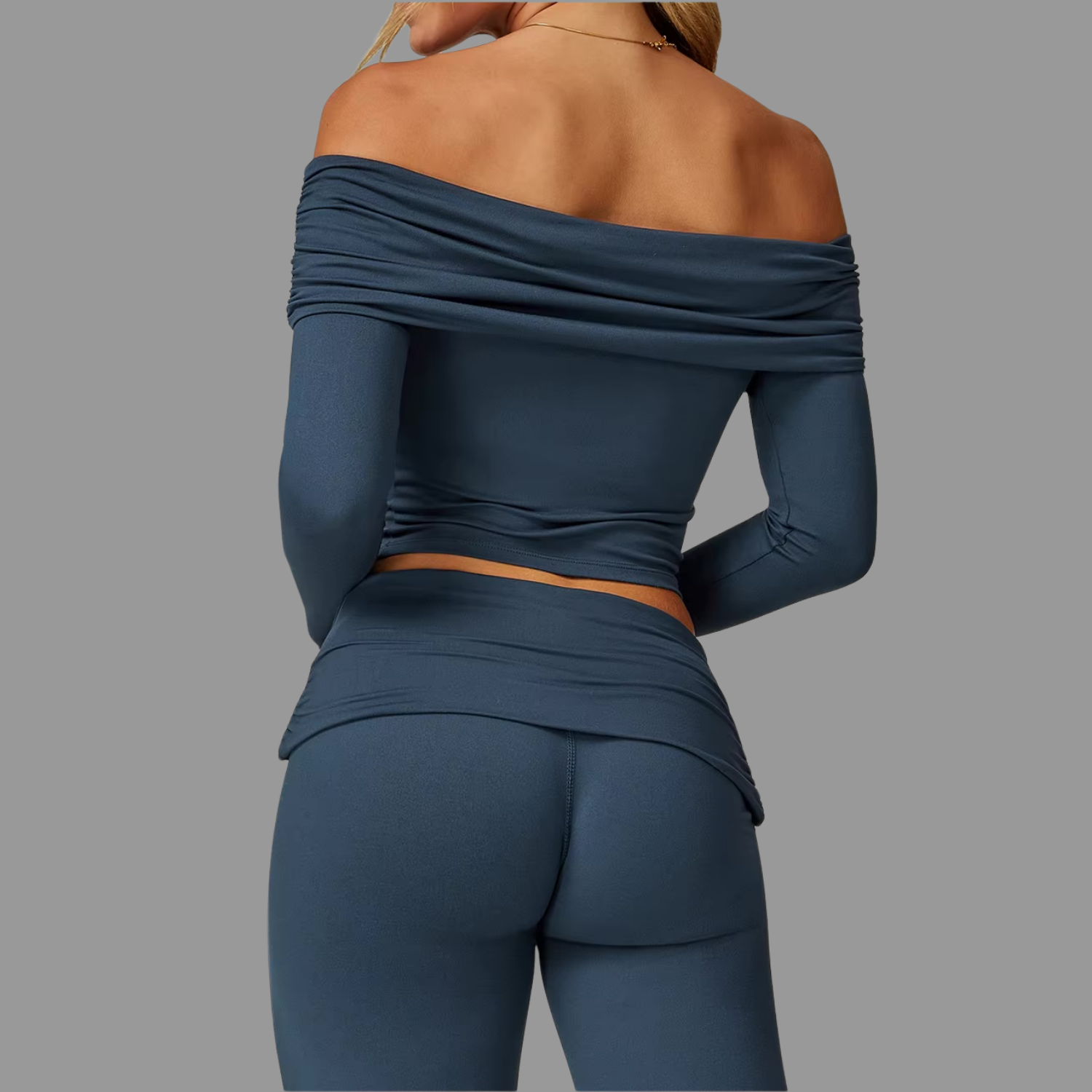 Crop top décontracté à manches longues Bleu Marine PILATIV