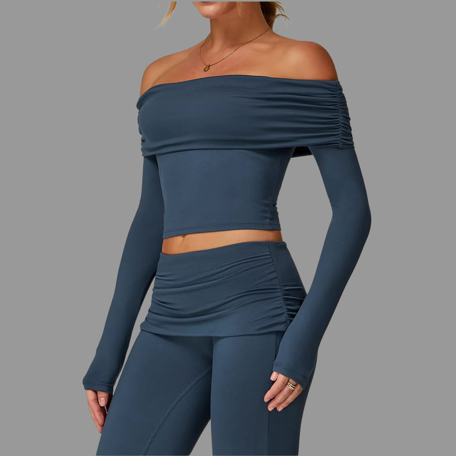 Crop top décontracté à manches longues Bleu Marine PILATIV