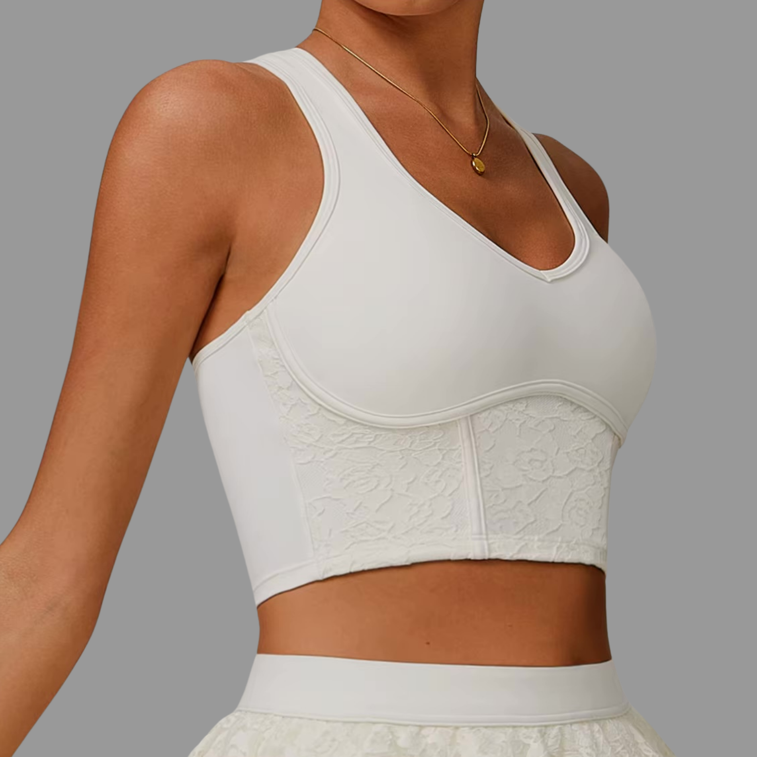 Crop top en dentelle Beige PILATIV
