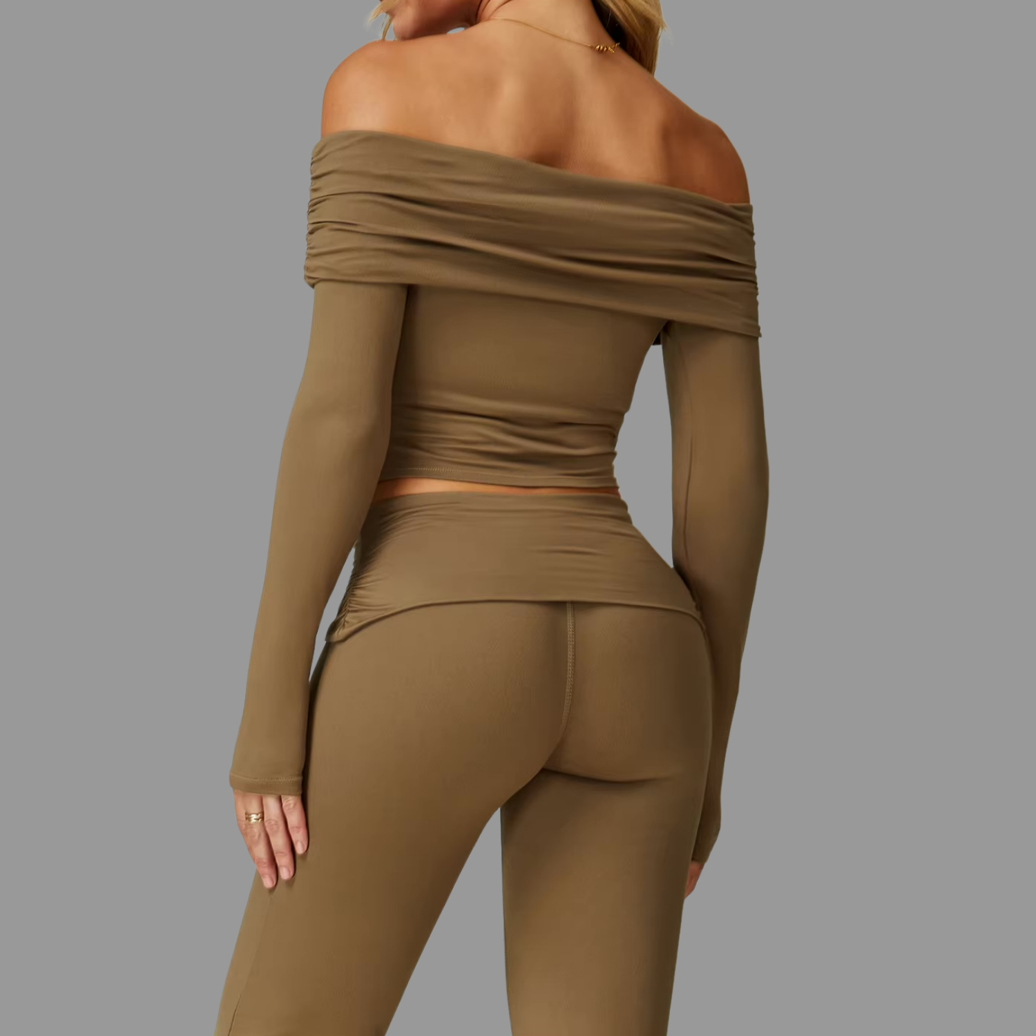 Crop top décontracté Marron à manches longues PILATIV
