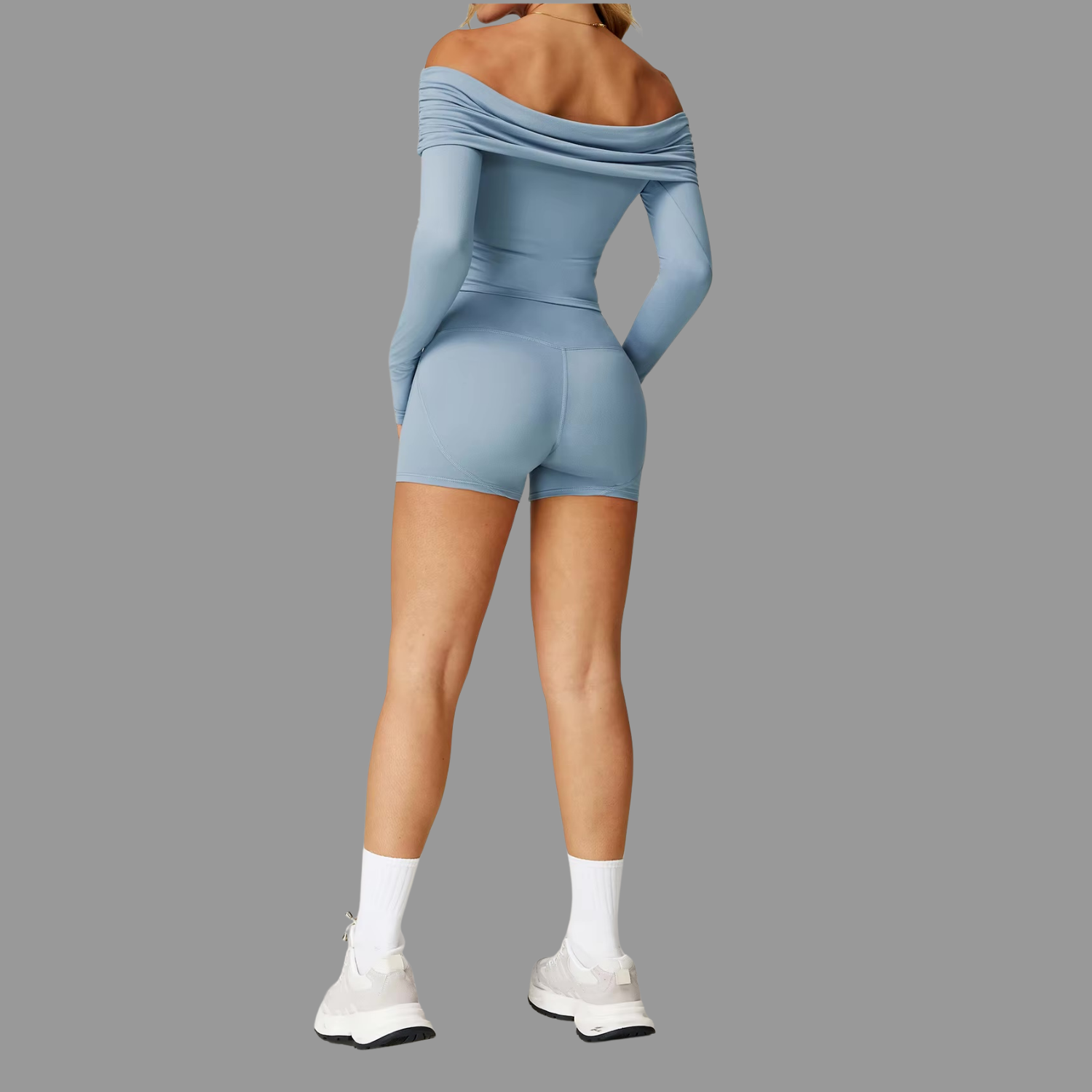 Crop top décontracté à manches longues Bleu clair PILATIV