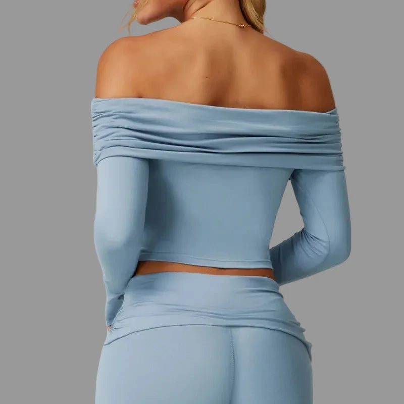 Crop top décontracté à manches longues Bleu clair PILATIV
