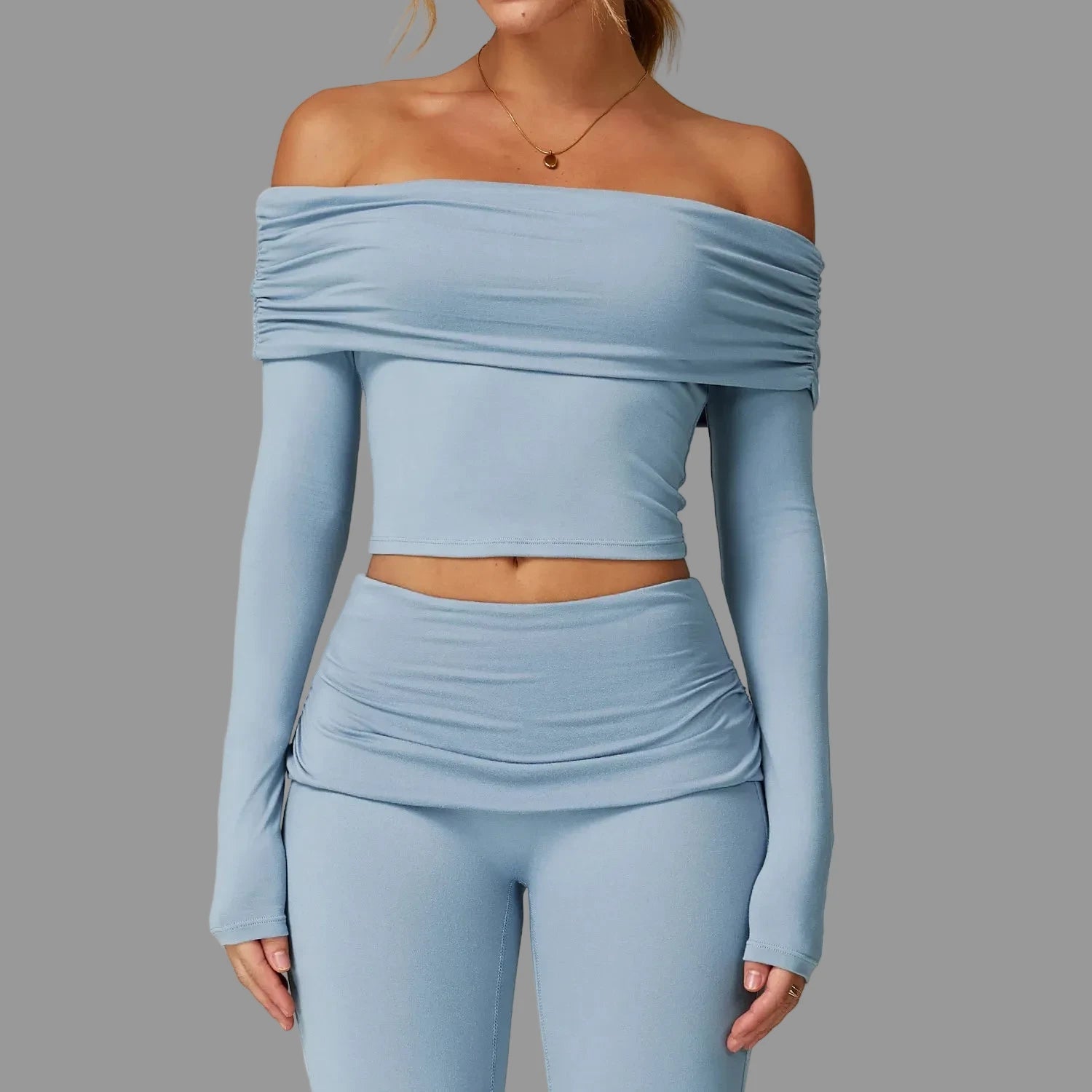 Crop top décontracté à manches longues Bleu clair PILATIV