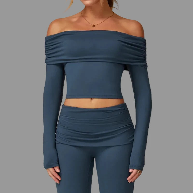 Crop top décontracté à manches longues Bleu Marine PILATIV
