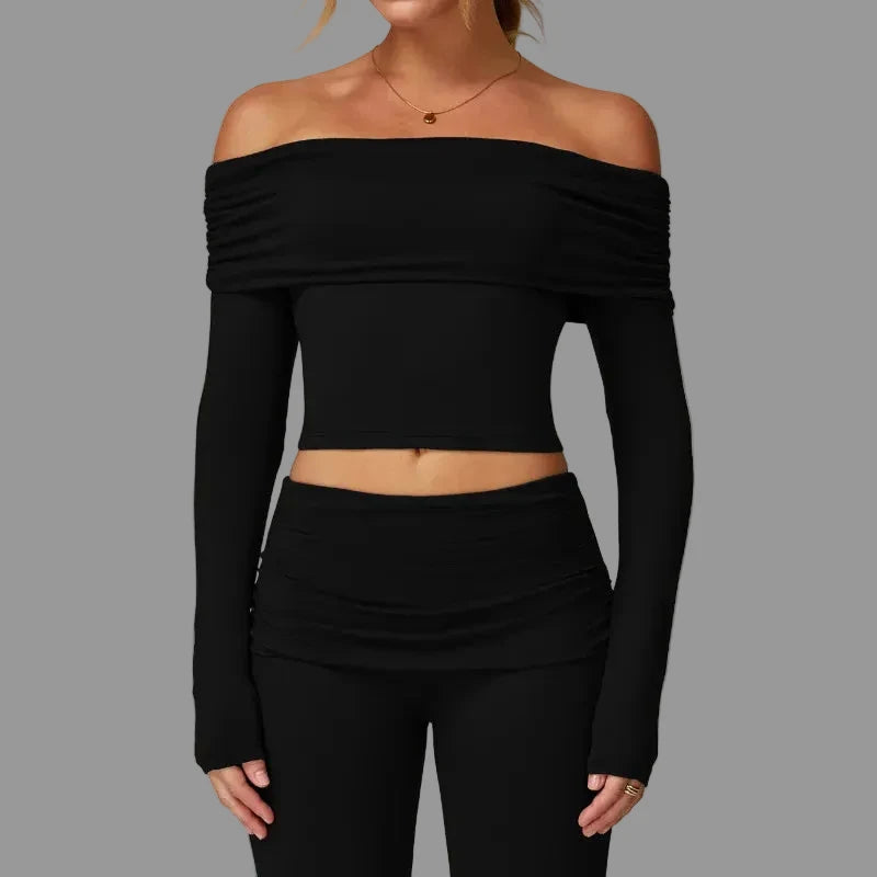Crop top décontracté à manches longues Noir PILATIV