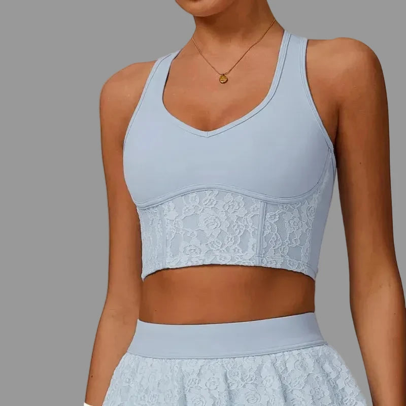Crop top en dentelle Bleu clair PILATIV